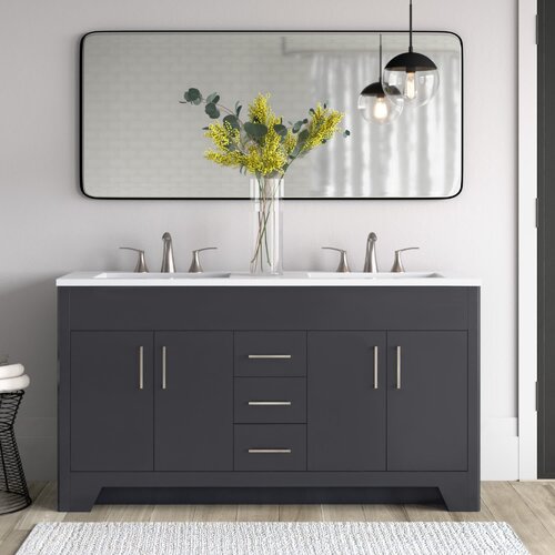 Ayra 60.25'' Free Standing Double Bathroom Vanity With Cultured Marble Top 